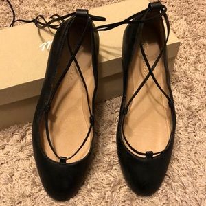 Madewell Lace-Up Flats Black Leather Size 7